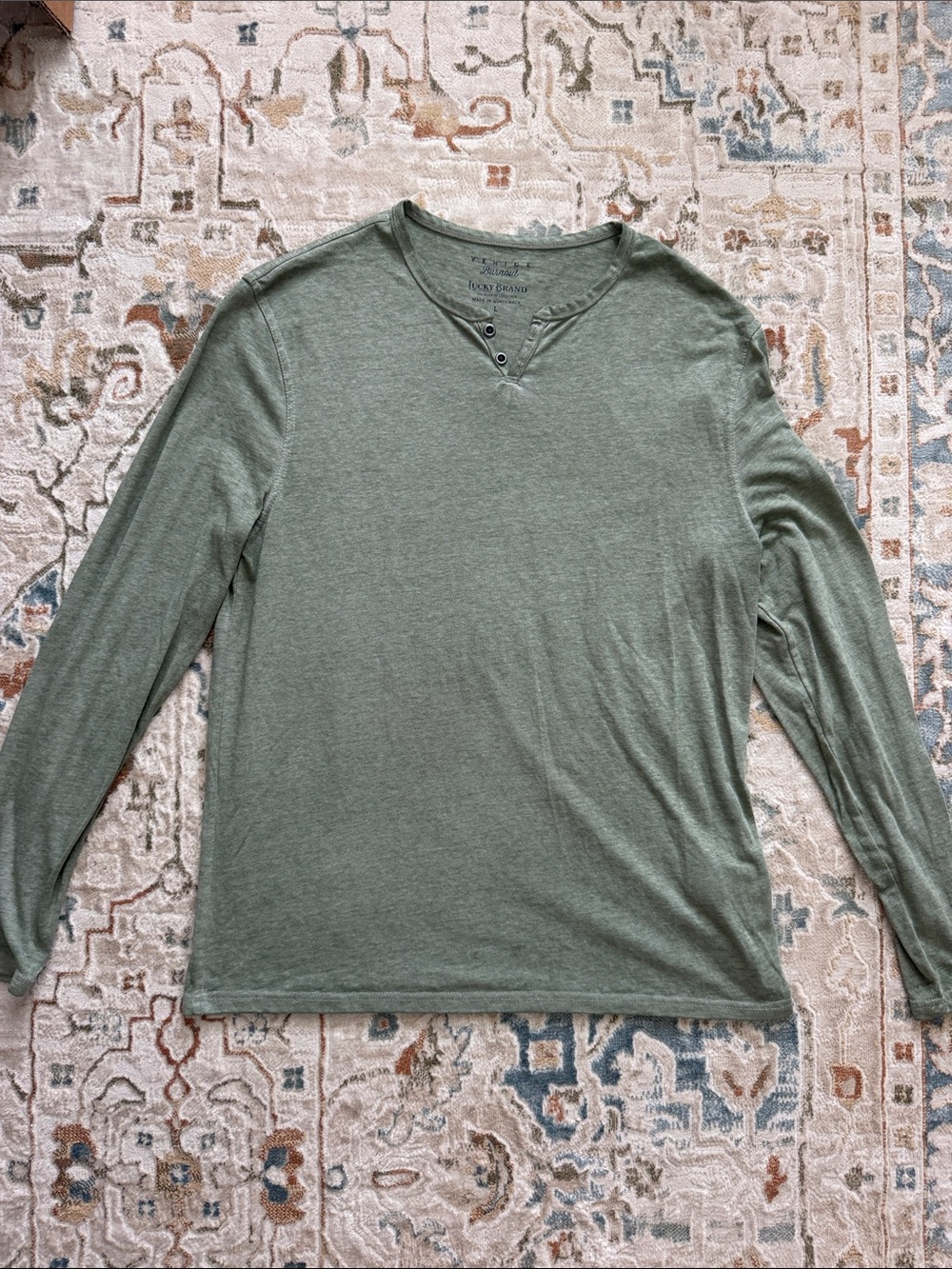Lucky Brand Men's Long-Sleeve Henley Shirt - Olive Green size LARGE